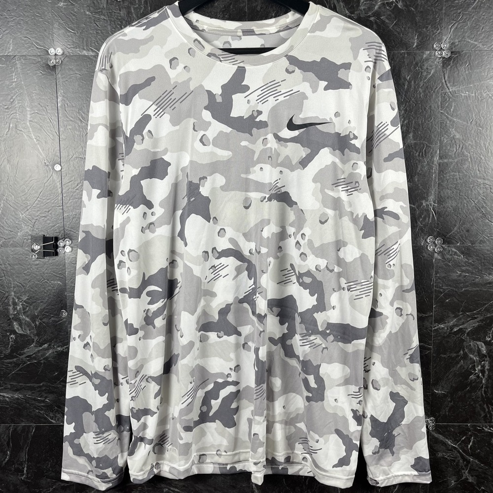 Nike Men's Grey Dri-Fit Camo Running Sleeve Shirt Large
